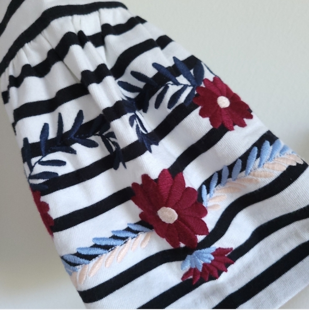 J.Crew Floral Embroidered Stripe Boat Neck Bell Sleeve‎ Boho Top XS - Picture 4 of 6